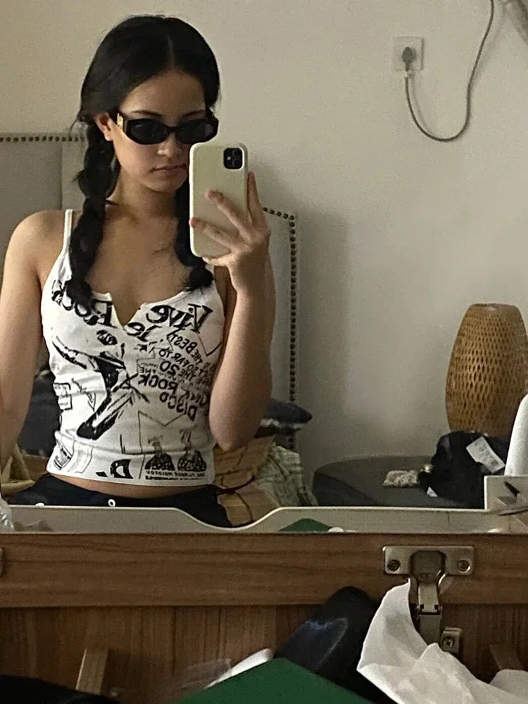 E-Girl Punk Print Sleeveless Ribbed Knit Tank Top